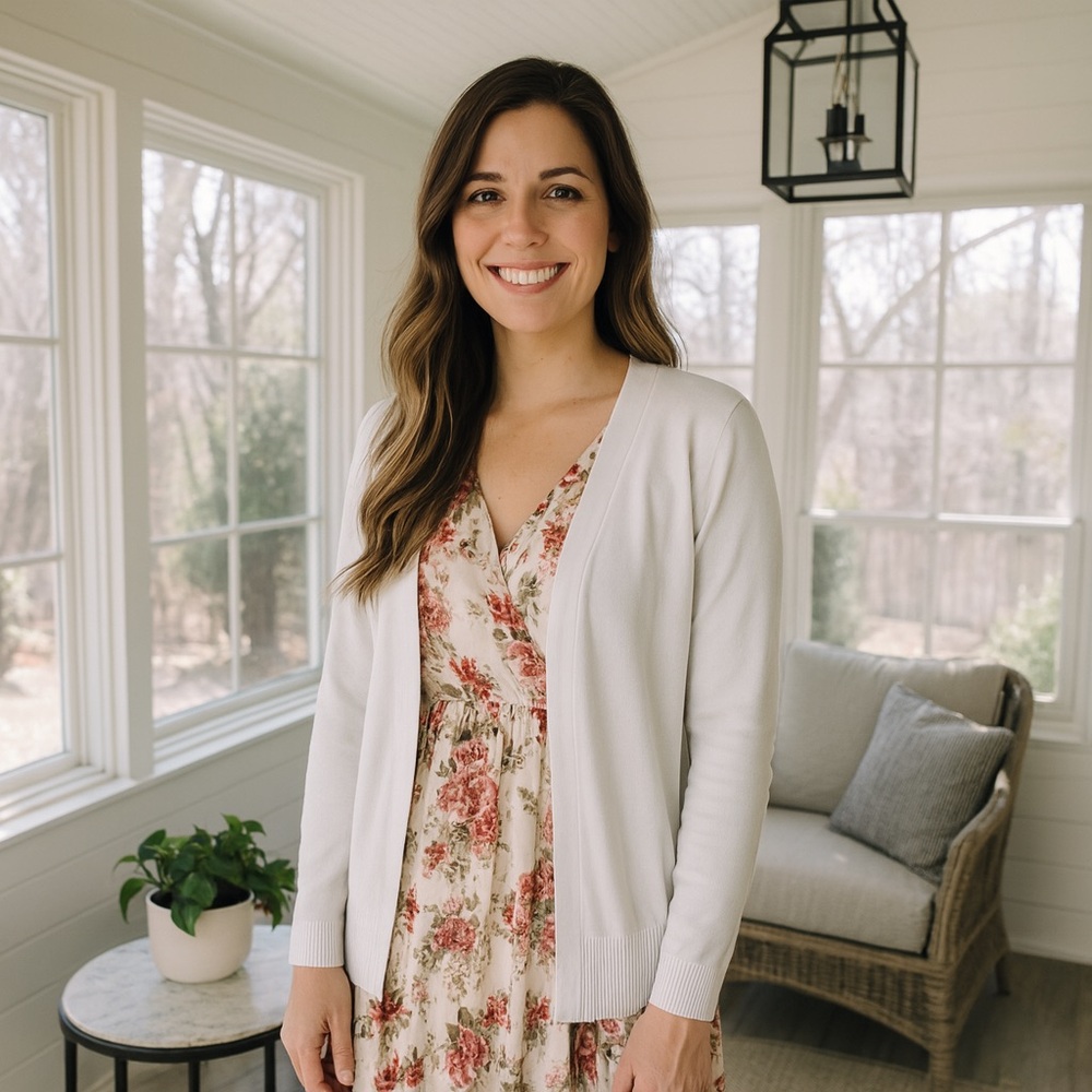A. Jesdani Classic White Cardigan Sweater size large